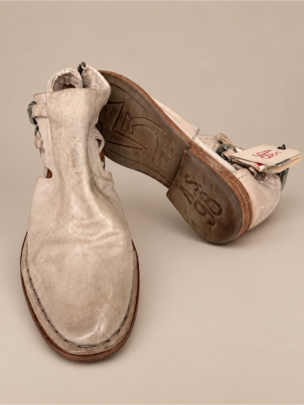 A.S.98 Dusty Meadow Ivory Leather Cutout Buckle Booties EU 38 US 8 BNWT